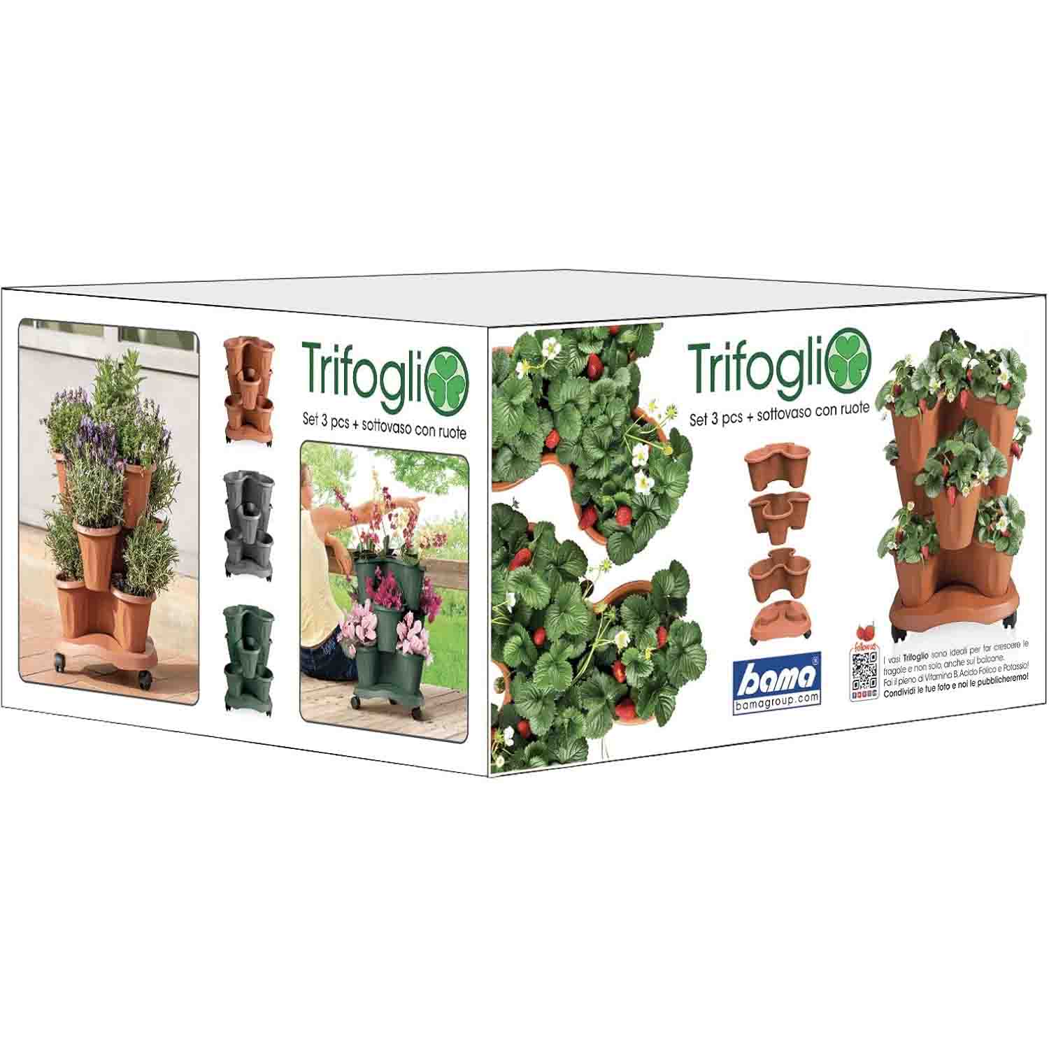 Bama Vaso Trifoglio Bianco con Ruote e Sottovaso foto 3